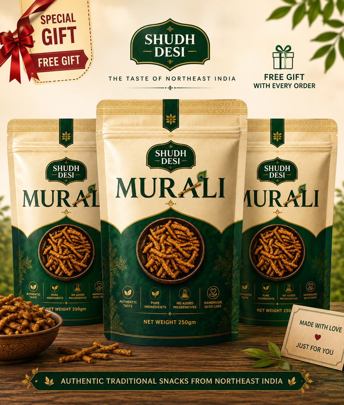 Shudh Desi Murali Combo Pack (3 x 250g) | Free Special Gift | Traditional Snack